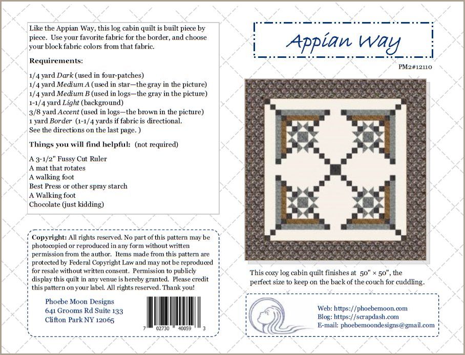PhoebeMoon Quilt Designs ⋆ Appian Way Log Cabin Lap Quilt Pattern