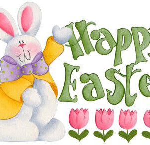 Happy Easter Graphic with Bunny and Tulips