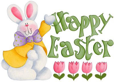 Happy Easter Graphic with Bunny and Tulips