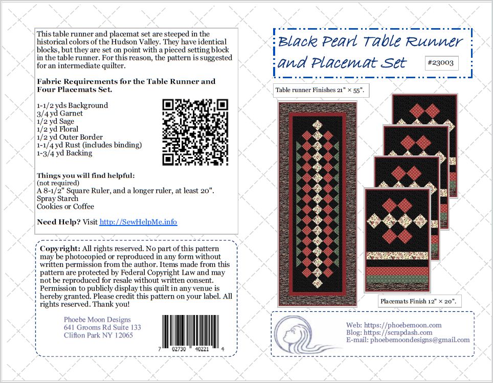 Black Pearl Topper & Placemat Set ⋆ Phoebe Moon Quilt Patterns