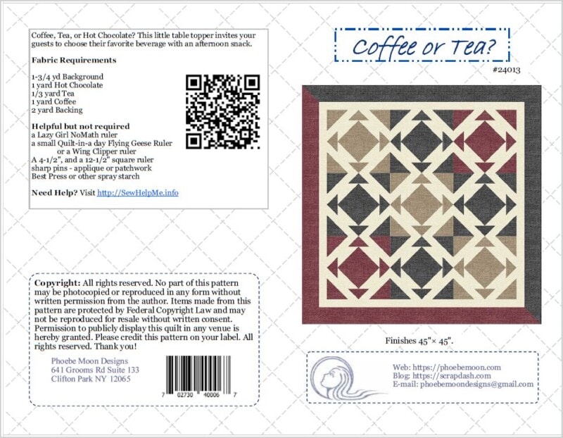 Coffee Or Tea Quilt Pattern Cover