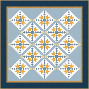 Cheddarfield Quilt with a light blue background