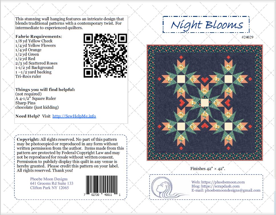 Night Blooms Quilt Pattern Cover